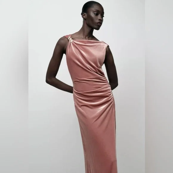 Zara Velvet Blush Color Midi Dress - Picture 12 of 16